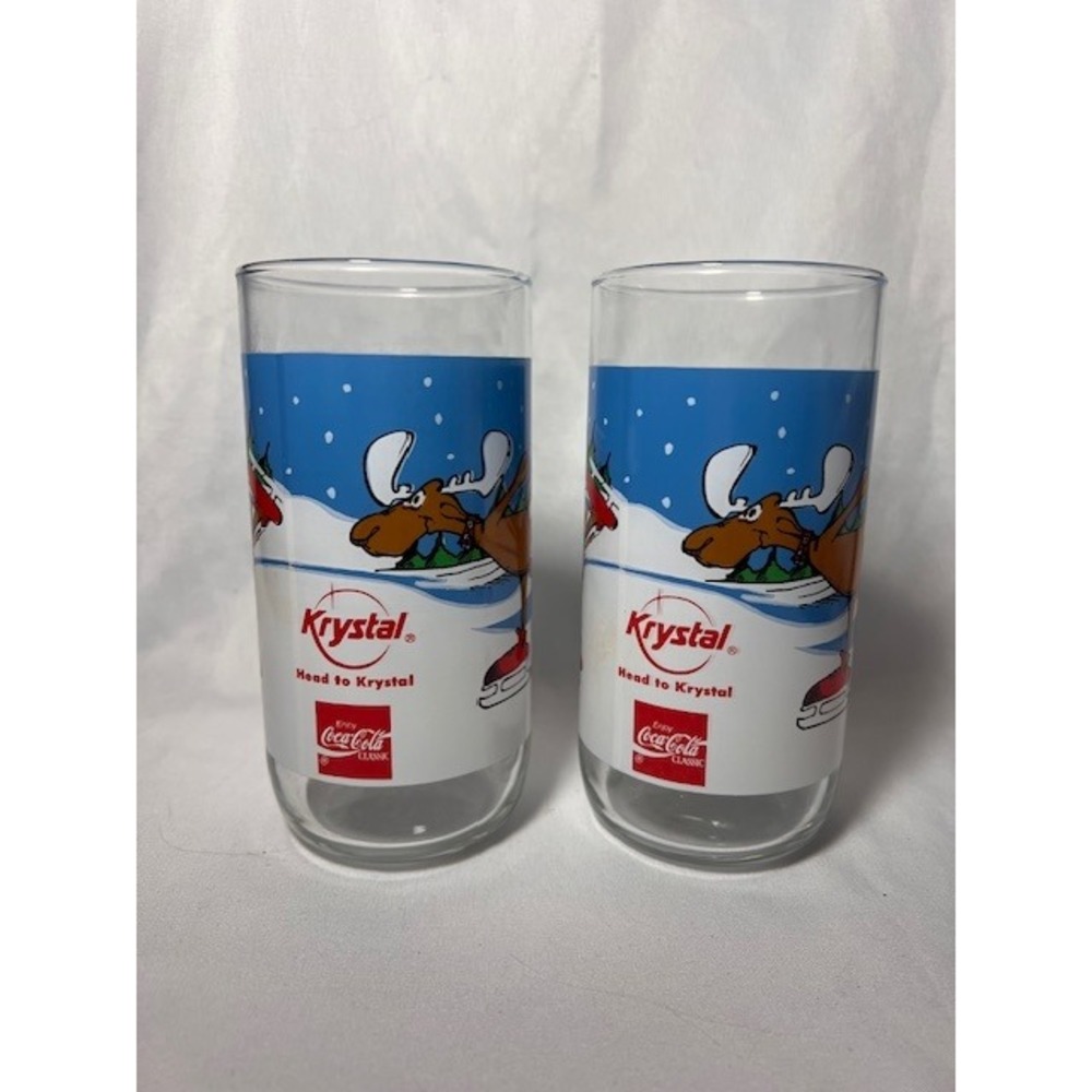 Vintage Krystal Burger Coca-Cola Merry Krys-Moose Holiday Drinking Glasses Set 2